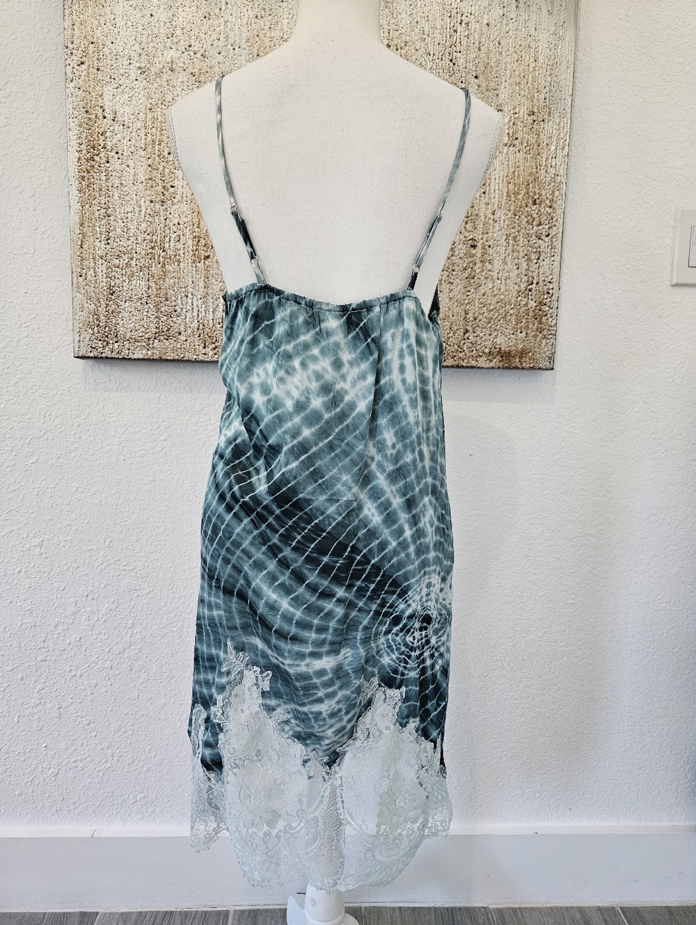 NWT Free People Teal and White Lace-Trim Slip Dress - Picture 3 of 5